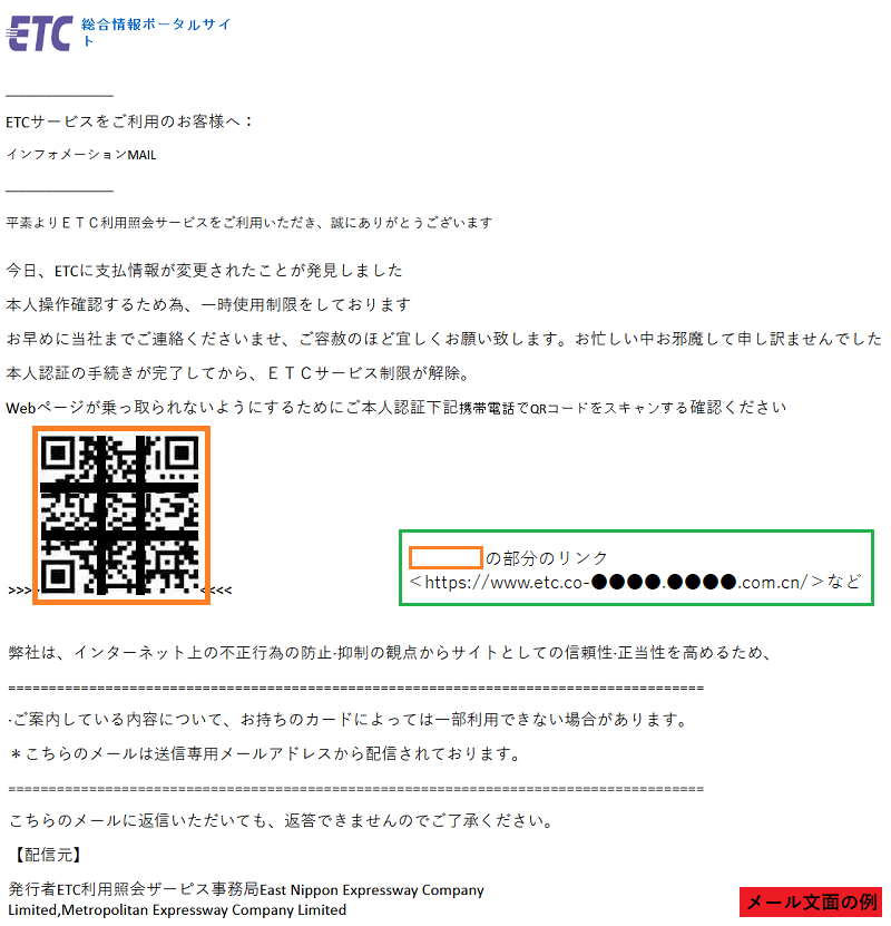 ETC 利用照会サービスをかたるフィッシング (2022/11/15)