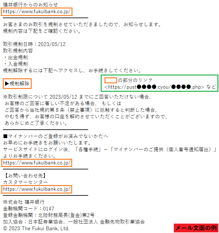 福井銀行をかたるフィッシング (2023/05/12)