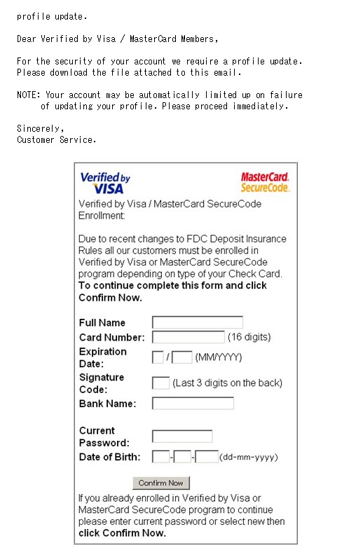 VISA / MasterCard を騙るフィッシング(2010/10/18)